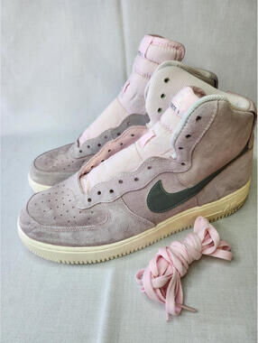 Nike Air Force 1 High Top Suede Pink Gray Beige Solid Lace-Up Sneakers